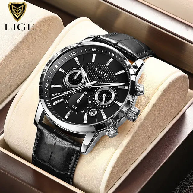 Mens Watches LIGE Luxury Leather