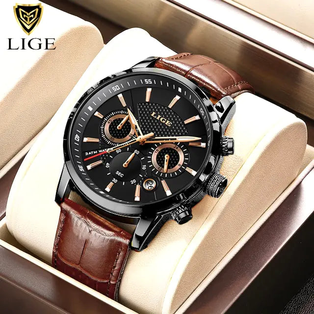 Mens Watches LIGE Luxury Leather