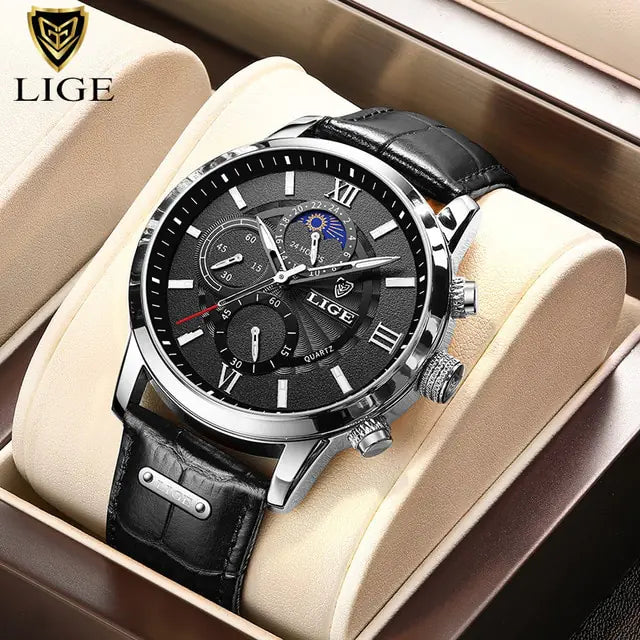 Mens Watches LIGE Luxury Leather