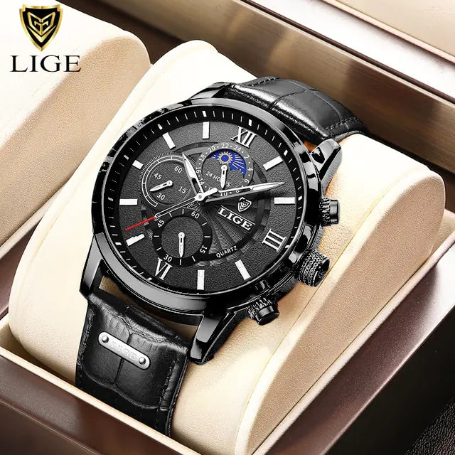 Mens Watches LIGE Luxury Leather