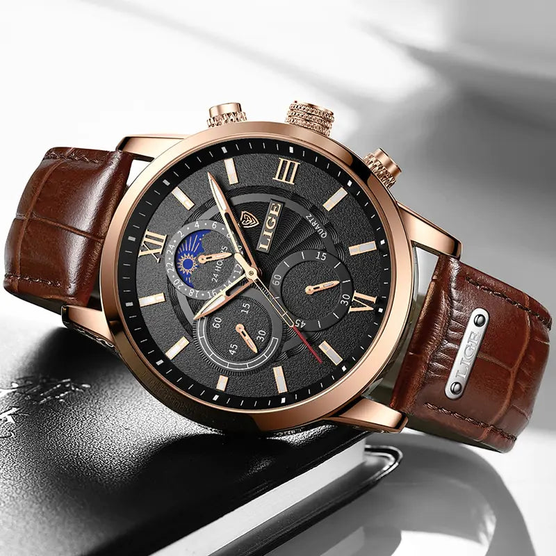 Mens Watches LIGE Luxury Leather