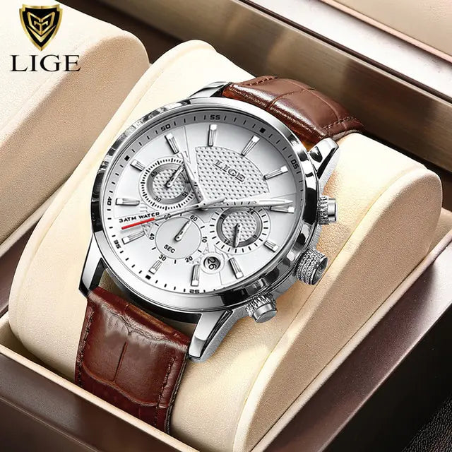 Mens Watches LIGE Luxury Leather