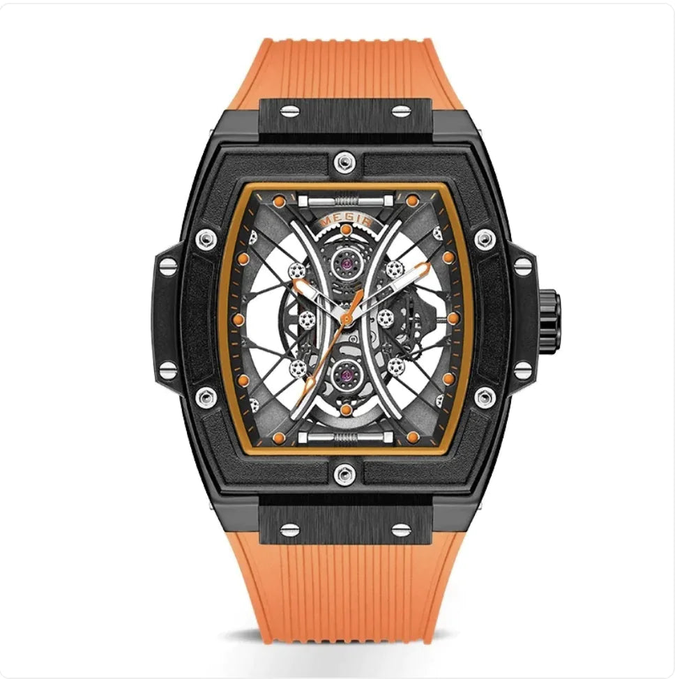 Men's Tonneau Silicone Strap Sports Watch